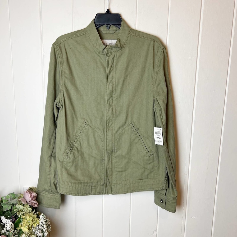 SUN + STONE Olive Green Cotton Canvas Field Jacket sz S NWT